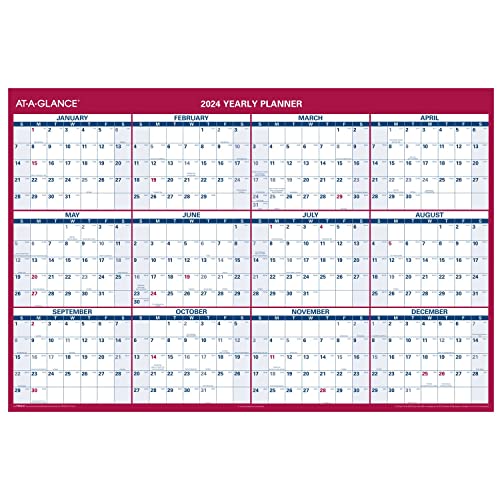 AT-A-GLANCE 2024 Monthly Erasable Calendar, Dry Erase Wall Planner, 48' x 32', Extra Large, Vertical/Horizontal, Reversible (PM3262824)