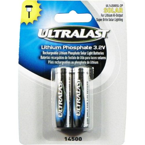 212 Main Ultralast Lithium Phosphate Rechargeable Batteries for 3.2 Volt Outdoor Solar Lighting - 600mAh -