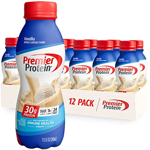 Premier Protein Shake, Vanilla, 30g Protein, 1g Sugar, 24 Vitamins & Minerals, Nutrients to Support Immune Health 11.5 fl oz, 12 Pack