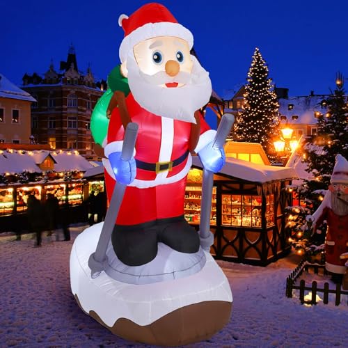 9.25FT Christmas Inflatables Christmas Yard Decorations with LED Lights, LUNSY Outdoor Inflatable Christmas Ski Santa Xmas Blow Up Decor for Holiday Outdoor Decorations Christmas