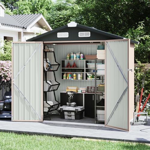 Aoxun Outdoor Storage Shed, 6.4x4 FT, Garbage Can,Outdoor Metal Shed for Tool,Garden,Bike, Brown