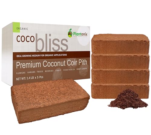Coco Bliss Coco Coir 650gm Bricks (5-Pack) - Organic Coco Coir for Plants, Herbs, & Gardening - OMRI-Listed Coco Coir Bricks with Low EC & pH Balance - Compressed Coco Coir Bricks for Planting