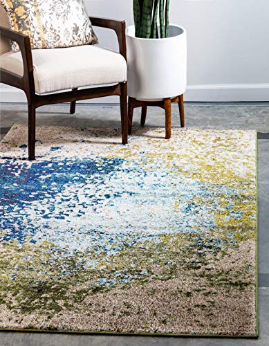 Unique Loom Estrella Collection Abstract, Modern, Light Colors, Distressed Area Rug, 8 ft x 11 ft, Blue/Beige