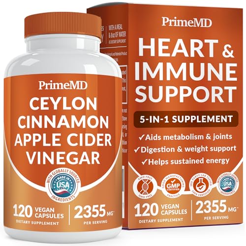 5-in-1 Ceylon Cinnamon Capsules 2355mg with Apple Cider Vinegar, Turmeric and Panax Ginseng Capsules - Cinnamon Supplements with Bioperine (120 Count(Pack of 1))