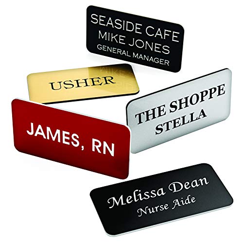 Providence Engraving Badges- Durable Personalized Acrylic Name Tag with 3 Lines of Custom Text and Pin Backing, 1.5' x 3'