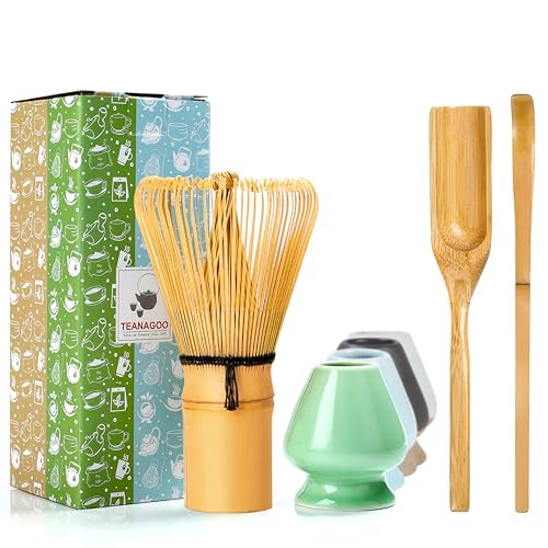 TEANAGOO Matcha Whisk Set - Handcrafted Matcha Whisk (Chasen) - Traditional Scoop (Chashaku) - Tea Spoon (Chashaku), Whisk Holder(Chasen Rest), Matcha Accessory, Traditional Japanese Matcha Stirrer