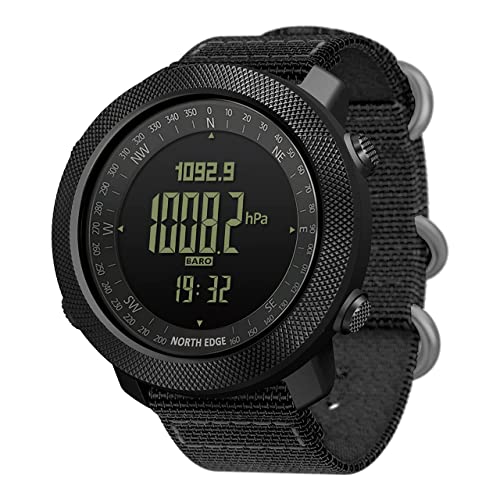 NORTH EDGE Apache Tactical Watches 50MM - Digital Outdoor Sports Survival Military Watches for Men, Compass, Rock Solid, Durable Nylon Band, Steps Tracker, Pedometer Calories