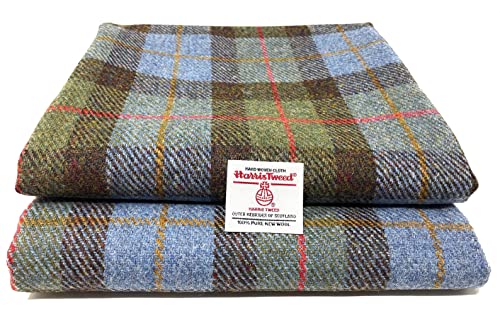 Traditional Harris Tweed Blue and Green MacLeod Tartan Pure Wool Woven Fabric with Authenticity Labels (Blue and Green, 50 x 30cm)