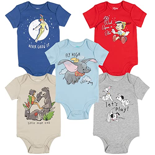 Disney Classics Dumbo Pinocchio Baloo Newborn Baby Boys 5 Pack Bodysuits Multicolor 6-9 Months