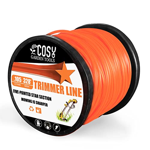 COSY GARDEN TOOLS String Trimmer Line, Commercial Grade Orange Pentagon Weed Eater String, Premium Nylon Universal 0.105' Diameter x 328'