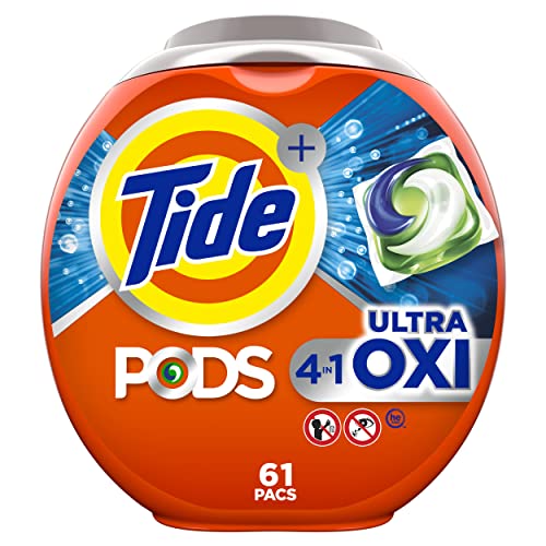 Tide PODS Ultra Oxi Laundry Detergent Soap Pacs, 61 Count, 4 in 1 Laundry Pods with Built-In-Pretreaters and Stain Remover