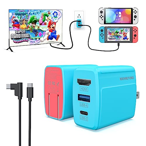 Switch Dock Charger HDMI Adapter for Nintendo Switch/OLED, Switch Docking Station Replacement for Original Dock Set, Portable 30W High-Speed with USB 3.0 Port, USB-C to USB-C Cable(Blue)