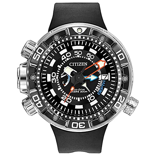 Citizen Men's Eco-Drive Promaster Sea Aqualand Depth Meter Watch in Stainless Steel with Black Polyurethane strap, Black Dial (Model: BN2029-01E)