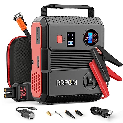 BRPOM Car Jump Starter with Air Compressor, 150PSI 4500A Peak 24000mah (Up to All Gas or 8.0L Diesel Engine, 50 Times) Portable Jump Starter 12V Auto Battery Jump Pack QC 3.0 with 160W DC Out