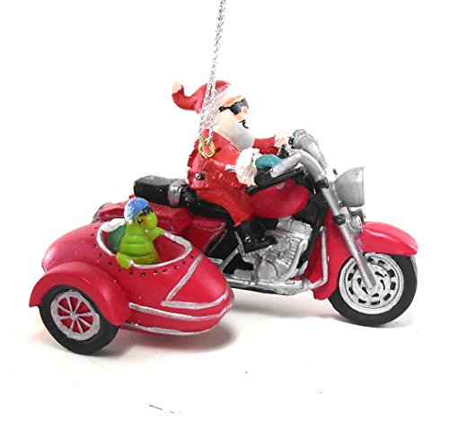 Cape Shore Santa on a Motorcycle, Turtle in Side Car Hanging Ornament,Resin