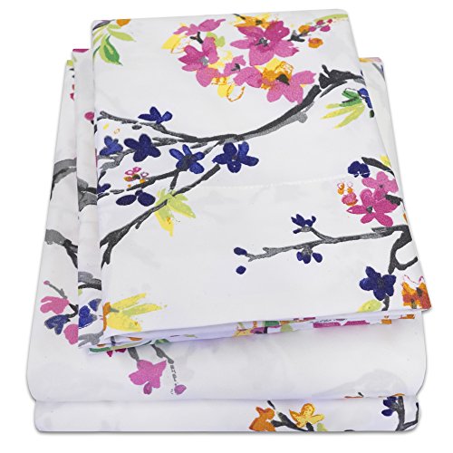 1500 Supreme Collection Extra Soft Botanical Bright Whimsical Watercolor Pattern Sheet Set, Queen - Luxury Bed Sheets Set with Deep Pocket Wrinkle Free Bedding, Printed Pattern, Queen