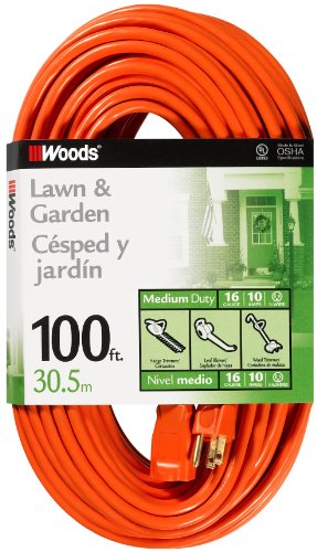 Woods 0269 16/3 SJTW General Purpose Extension Cord; Orange; 100-Foot
