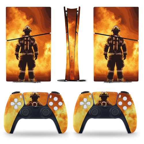 Buyidec Sticker Skin for PS5 Slim Digital Edition Firefighter Fire Extinguisher Skin Console Controller Accessories Cover Skins Anime Vinyl Cover Sticker Full Set for Playstation5 Slim Digital Edition