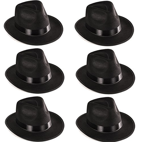Funny Party Hats Black Fedora Gangster Hat Costume Accessory - Pack of 6