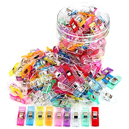 Otylzto Premium Plastic Clips, 100 Pcs with Box, Sewing Notions for Sewing Quilting Supplies Crafting Tools, Assorted Colors for Craft