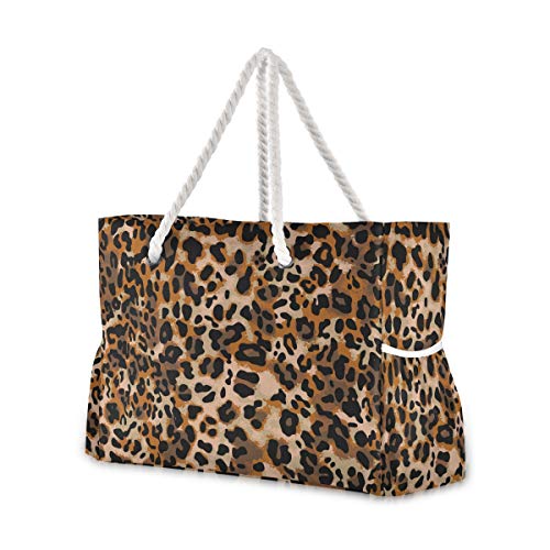 ALAZA Jaguar Cheetah Animal Skin Leopard Colored Shoulder Tote Bags for Gym Travel Beach, Inner Pockets