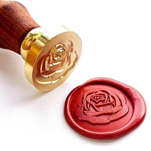 VOOSEYHOME Elegant Rose Wax Seal Stamp with Rosewood Handle, Decorating on Invitation Envelope Sealer Letter Poster Card Snail Mail Gift Packing for Birthday Themed Party Wedding Signature