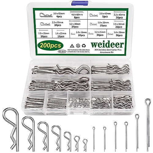 weideer 13 Sizes Cotter Pin Assortment Kit - 304 Stainless Steel Hairpin Cotter Pins & R Clips Cotter Pin Set Split Pin Fastener Clips