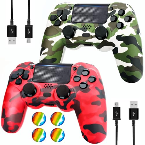 Dliaonew Wireless Controller for PS4, 2 Pack Remote Control Compatible with PS-4/Slim/Pro with Dual Vibration/Audio/Six-axis Motion Sensor/Game Joystick - Camo Red + Camo Green