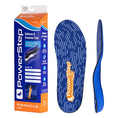 PowerStep Insoles, Pinnacle Low Arch, Flat Feet Pain Relief Insole, Low Arch Support Orthotic For Women and Men, M10/W12