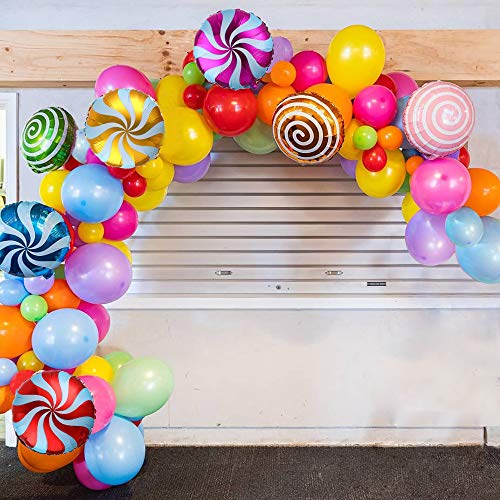 GIHOO Sweet Candy Balloon Garland Arch Kit, 90pcs 18inch Lollipop Foil Balloons, 5/10inch Rainbow Latex Balloons for Christmas Candyland Kids Birthday Party Baby Shower Decorations