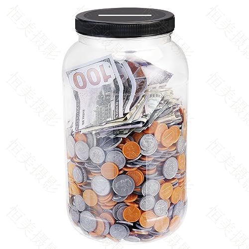 Yamahiko Large Clear Coin Bank Jar with Slotted Lid, One Gallon Plastic Money Tip Change Savings Coin Jar for Coin or Raffle Ticket, Big Clear Money Coin Tip Piggy Change Bank Box for Adults Teens