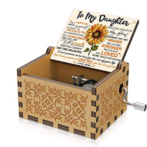 Sunflower Wooden Engraved Colorful Music Box U R My Sunshine Laser Wood Musical Box Gifts from Mom to Daughter for Birthday/Christmas/Valentine's Day/Thanksgiving Day