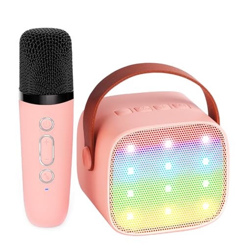 YLL Kids Karaoke Machine, Portable Bluetooth Speaker with Wireless Microphone, Christmas Kids Toys Gifts for Girls 4, 5, 6, 7, 8, 9, 10 +Year Old (Lightpink)