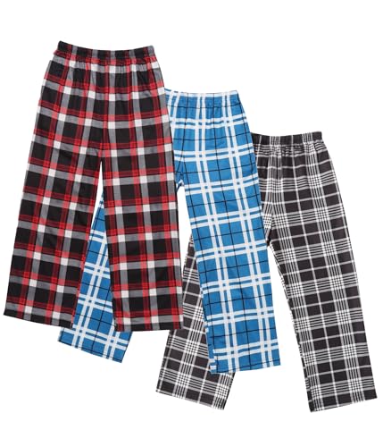 Ekouaer Boys Pajama Pants 3 Pack Sleep Pants Soft Elastic Waist Kids Pajama Bottoms Plaid Lounge Pants with 2 Pockets