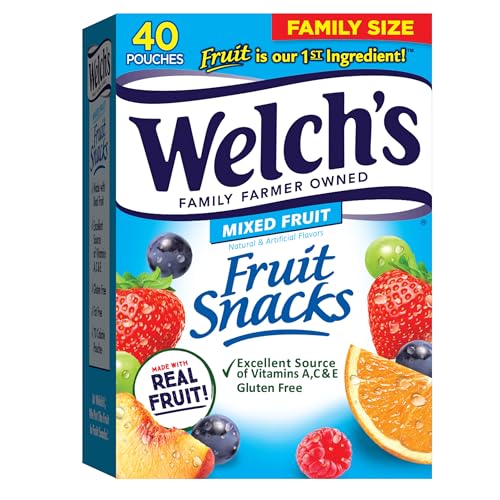 Welch's Fruit Snacks, Mixed Fruit, Perfect for School Lunches, Gluten Free, Bulk Pack, Individual Single Serve Bags, 0.8 oz (Pack of 40)