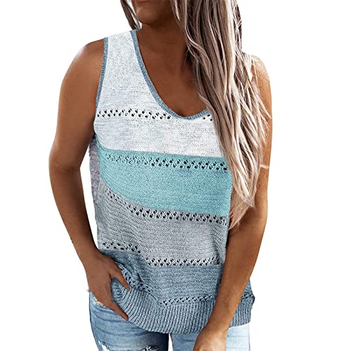 DASAYO Summer Tank Tops Womens Color Block Tank Tops Summer Fashion Loose Fit Sleeveless T-Shirt Blouses Trendy Cute Cotton Tanks Clothes Women's Tops 3/4 Sleeve