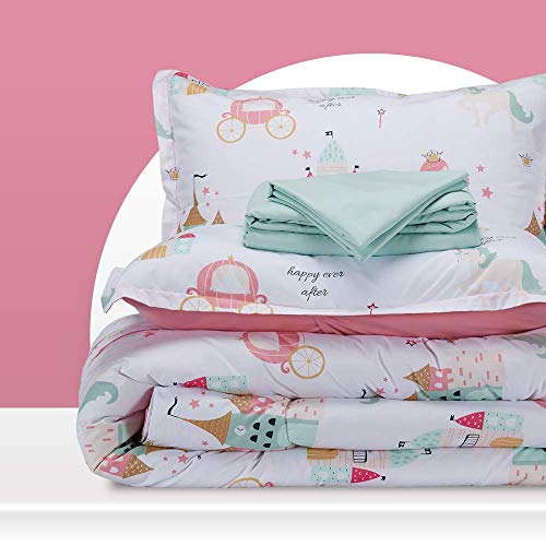 SLEEP ZONE Kids Twin Bedding Comforter Set - Super Cute & Soft Kids Bedding 5 Pieces Set with Comforter, Sheet, Pillowcase & Sham (Princess Castle)