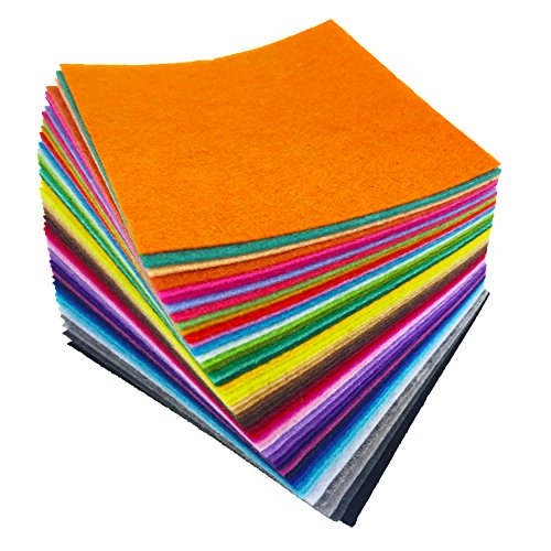 flic-flac 4 x 4 inches (10 x10cm) Assorted Color Felt Fabric Sheets Patchwork Sewing DIY Craft 1mm Thick with Sewing Kit for Choice (Felt only, 48pcs)