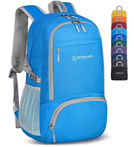 ZOMAKE Lightweight Packable Backpack 30L - Foldable Hiking Backpacks Water Resistant Compact Folding Daypack for Travel(Light Blue)