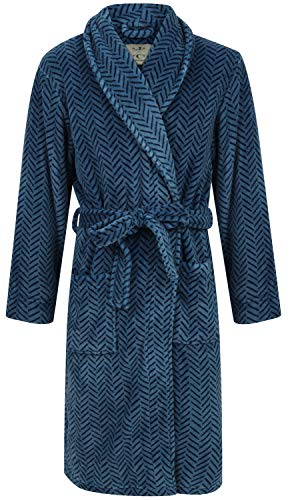 John Christian Men's Blue Herringbone Fleece Robe (L)