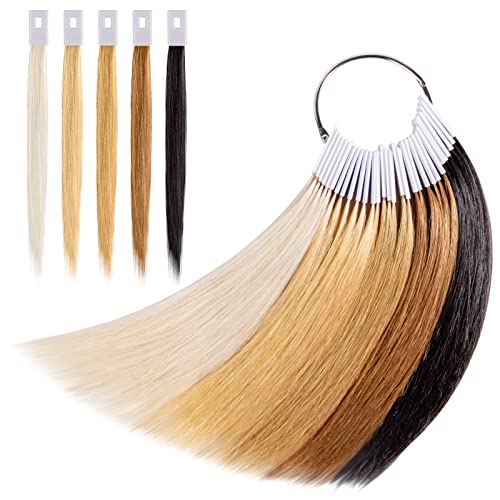 Noverlife 30PCS Pure Human Hair Color Swatches, Natural Hair Color Testing Swatch, Hair Strand Test Color Rings, Hair Dying Color Swatches Human Hair Color Ring Samples for Salon Hairdressing Practice