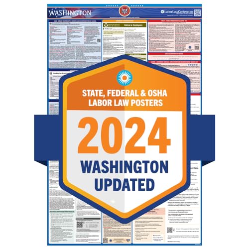 2024 Latest Washington Labor Law Poster - State, Federal, OSHA Compliant - Workplace Required Posting for Employees - English Employment Poster- UV Laminated Waterproof - 25' x 39”- English