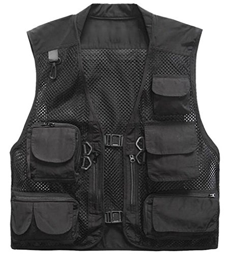 Herebuy8 Men's Mesh Fishing Vest Multi Pockets Photography Outdoor Jacket (Black, XL-US)