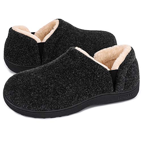 LongBay Men's Cozy Memory Foam Slippers Comfy House Shoes (X-Large/ 13-14, Black)