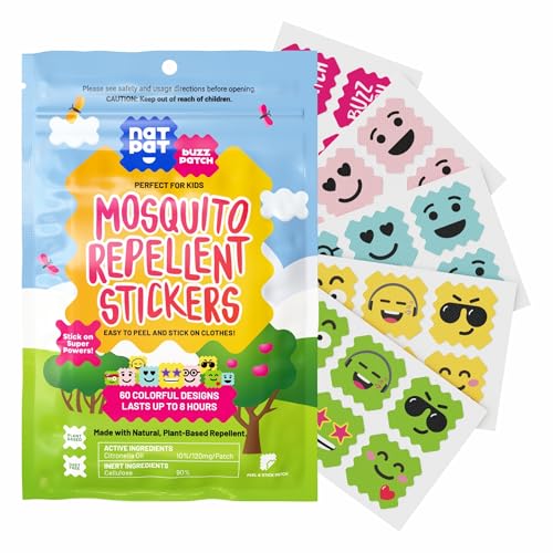 NATPAT Buzz Patch Mosquito Patch Stickers for Kids (60 Pack) - The Original All Natural Citronella Essential Oil Insect Patch, Plant Based Ingredients, Non-Toxic, DEET Free, for Toddlers, Kids