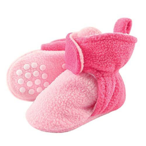 Luvable Friends baby girls Cozy Fleece Booties Slipper Sock, Light Pink Dark Pink, 6-12 Months Infant US
