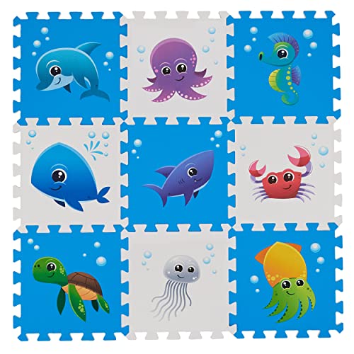 PLAY 10 Puzzle Play Mat, Foam Floor Tiles, Children’s Foam Puzzle Mat 34×34 Inches Sea World 9 Pieces