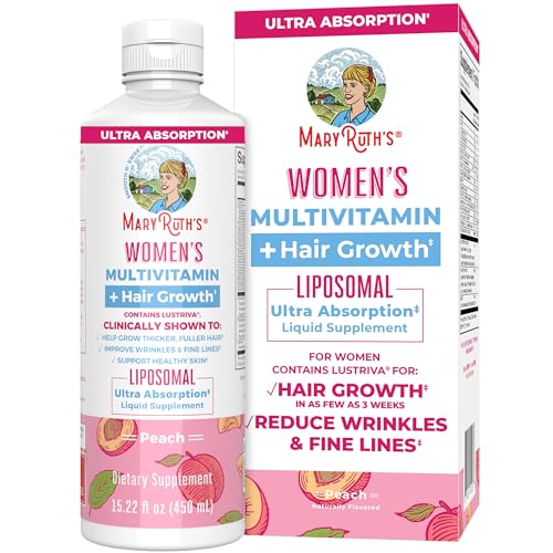 Women's Multivitamin + Lustriva Hair Growth Liposomal | Biotin 10000mcg | Clinically Tested for Thicker Hair, Wrinkles, Fine Lines, Skin Care | with Ashwagandha & Maca Root | Ages 18+ | 15.22 Fl Oz
