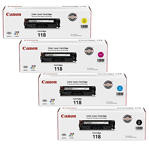 Canon Genuine Toner Bundle 118 2660B021 4 Pack 1 Each: Cyan Magenta Yellow Black for Canon Color imageCLASS MF8350Cdn MF8380Cdw MF8580Cdw MF729Cdw MF726Cdw LBP7200Cdn LBP7660Cdn Laser Printers