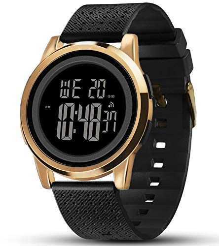 YUINK Mens Watch Ultra-Thin Digital Sports Watch Waterproof Stainless Steel Fashion Wrist Watch for Men Women (Gold)